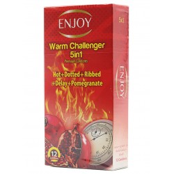 Enjoy premium condoms 5in1 Hot, Ribbed, Dotted, Delay With Pomegranate - 12 Pieces