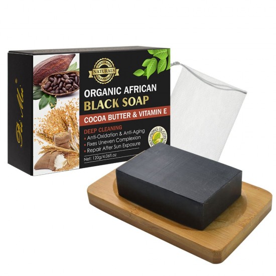 pei Mei Organic African Black Soap with Cocoa Butter & Vitamin E - 120 gm