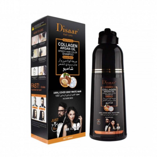 Disaar Shampoo Collagen & Argan Oil for Natural Black Hair Dye - 400 ml