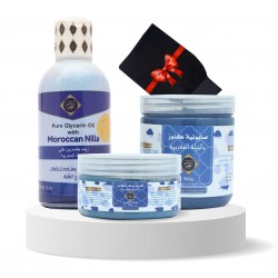 Kunooz H Package Body Care Blue Nilla Scrub Cream & Oil & Soap & Moroccan Liffa