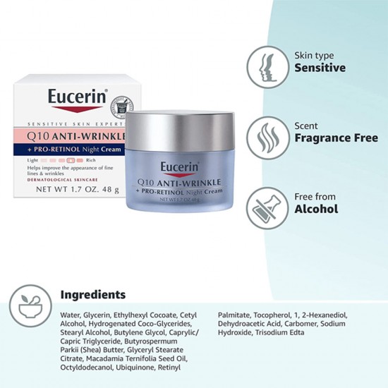 Eucerin Q10 Anti Wrinkle Night Cream - 48 gm