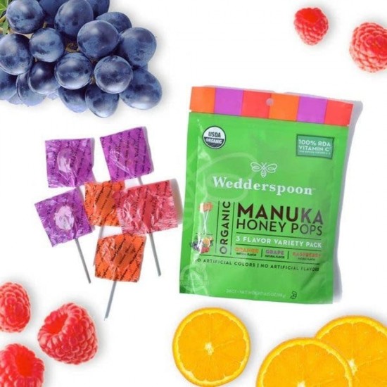 Widderspoon Manuka Honey Pops Orange, Grape, Raspberry for Kids - 24 Pcs