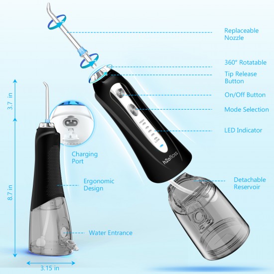 Portable and rechargeable water flosser with 5 modes
