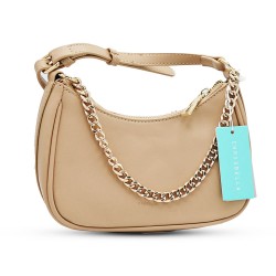 Chrisbella Women's Small Shoulder Bag with Gold Chain, Beige 