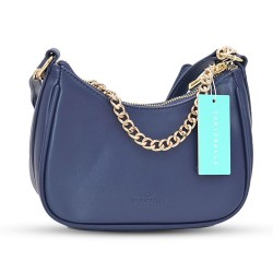 Chrisbella Women's Small Shoulder Bag with Gold Chain, Navy