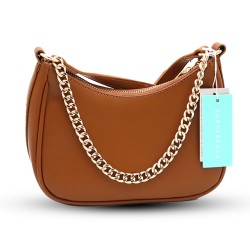Chrisbella Women's Small Shoulder Bag with Gold Chain, Brown
