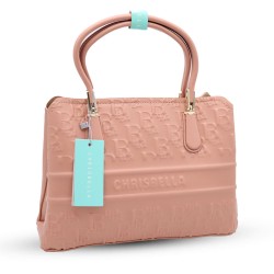 Chrisbella Women's Leather Bag with Shoulder Strap, Pink