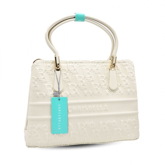 Chrisbella Women's Leather Bag with Shoulder Strap, Off-White - شنطة