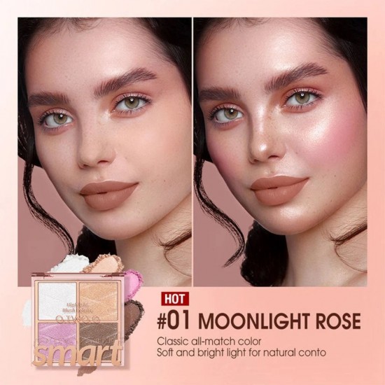 O.TWO.O Smart Highlight Blush Palette - 01 Moonlight Rose 11 Gm