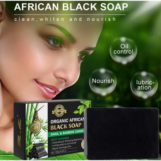 Pei Mei Organic African Black Soap with Snail & Bamboo Charcoal -120 gm