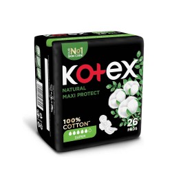 Kotex Natural Maxi Protection Super 100% Cotton 26 Pads